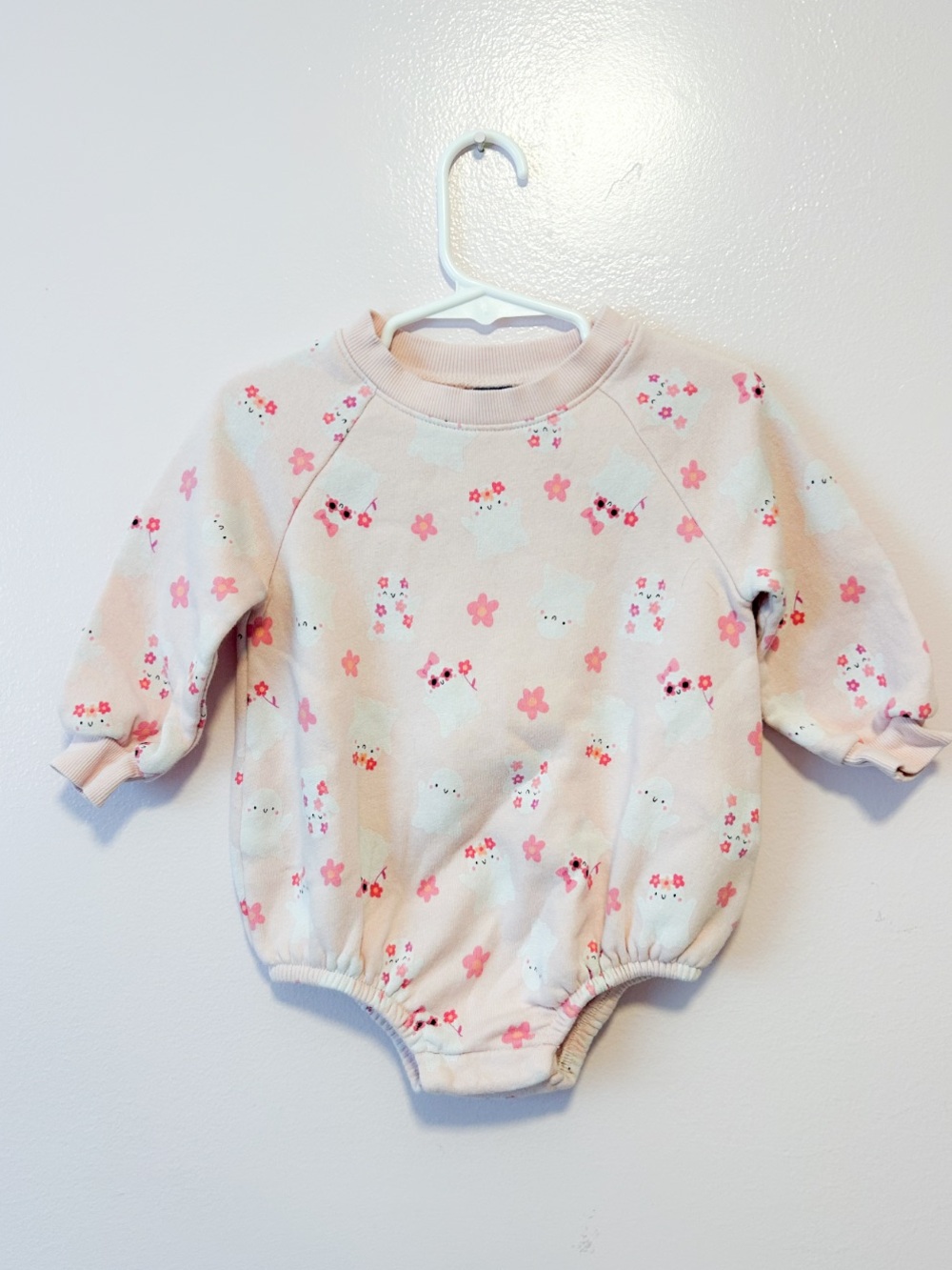 Old Navy Pink Halloween Ghost Bubble Romper Sz 12-18 Mo